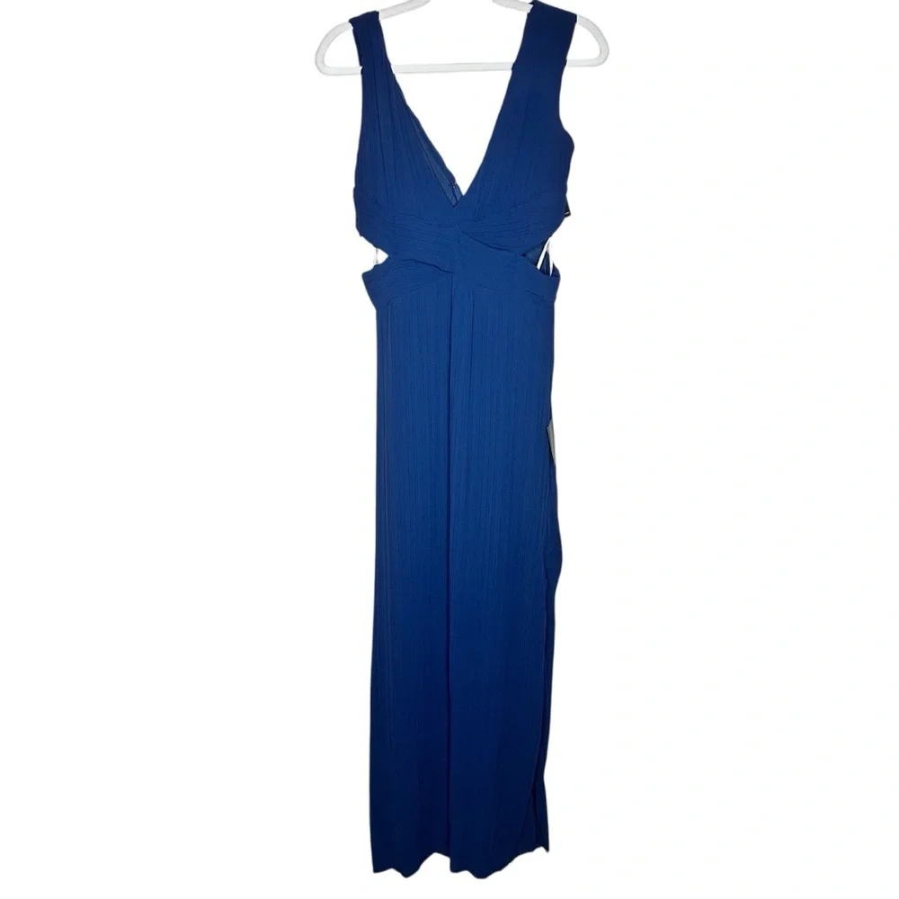 NWT Lulus Compelling Poise Navy Blue Plisse Cutout Sleeveless Maxi Dress Large - Picture 6 of 16